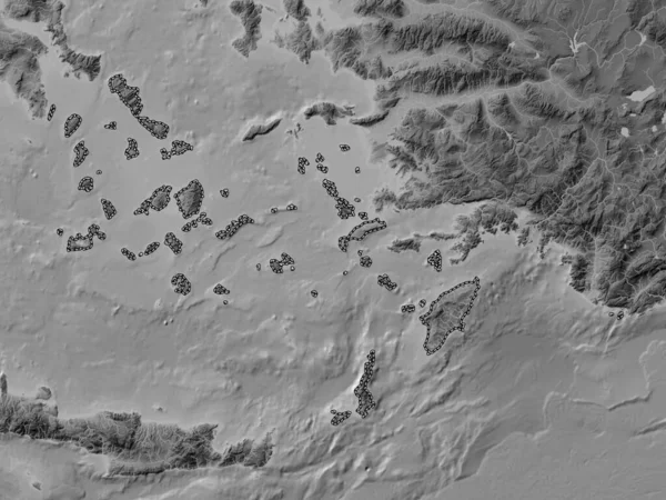 南爱琴海 希腊的分权管理 带有湖泊和河流的灰度高程图 — 图库照片