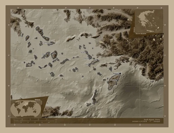 Sul Egeu Administração Descentralizada Grécia Mapa Elevação Colorido Tons Sépia — Fotografia de Stock