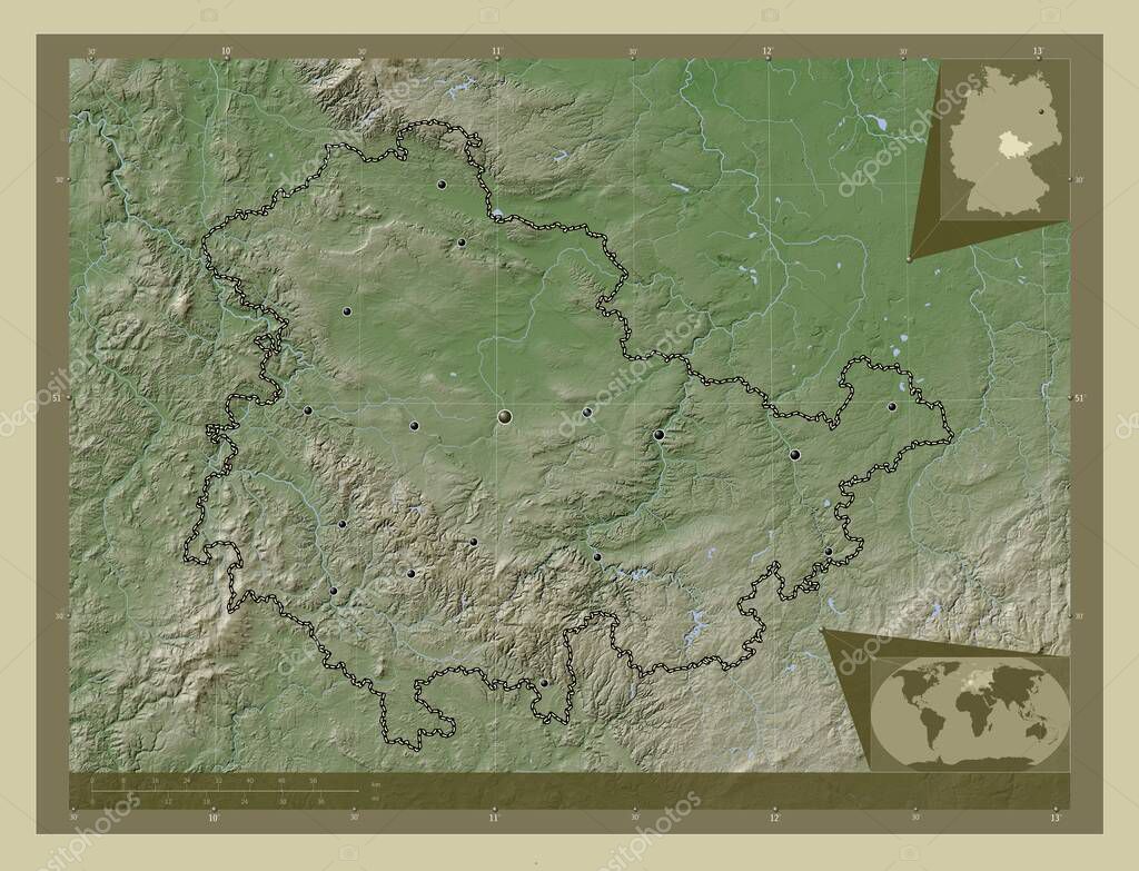 Thuringen, estado de Alemania. Mapa de elevación coloreado en estilo ...