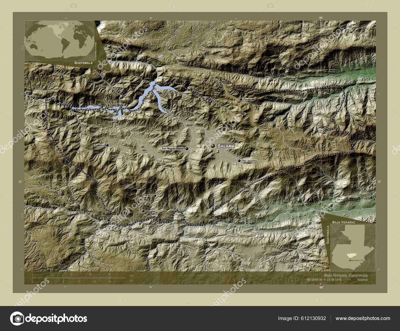 Baja Verapaz Department Guatemala Elevation Map Colored Wiki Style