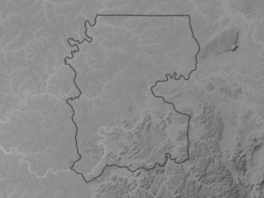 Gabu, Gine-Bissau bölgesi. Gölleri ve nehirleri olan gri tonlama yükseklik haritası