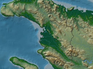 L 'Artibonite, Haiti Bölümü. Gölleri ve nehirleri olan renkli yükseklik haritası