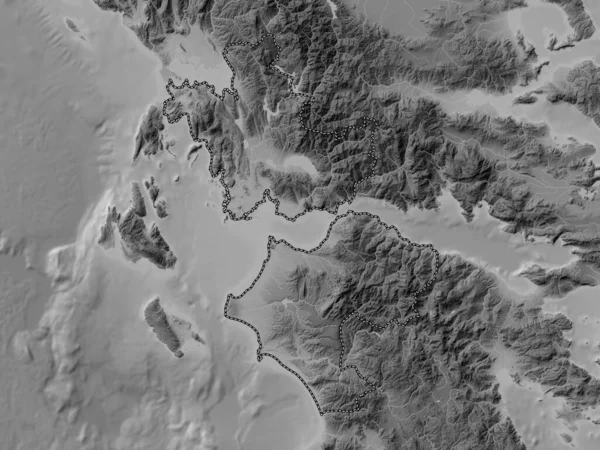 Western Greece Decentralized Administration Greece Grayscale Elevation Map Lakes Rivers — Stock Photo, Image