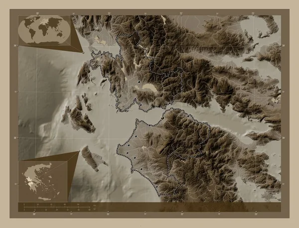 Δυτική Ελλάδα Αποκεντρωμένη Διοίκηση Της Ελλάδας Υψόμετρο Χάρτη Χρωματισμένο Τόνους — Φωτογραφία Αρχείου