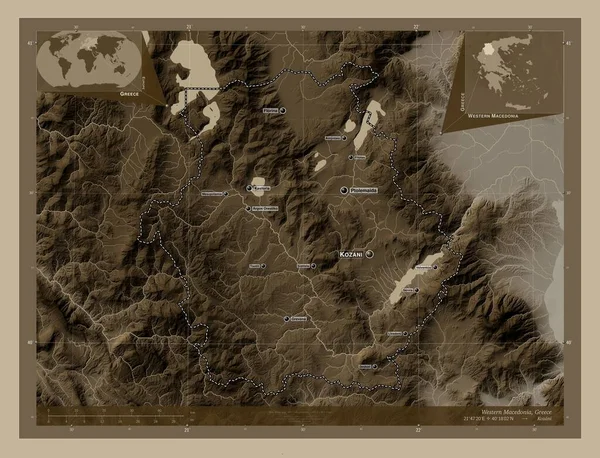 Western Macedonia Decentralized Administration Greece Elevation Map Colored Sepia Tones — Stock Photo, Image