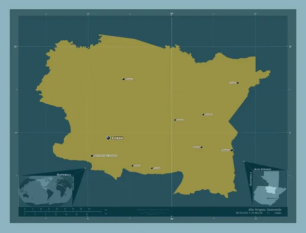 Alta Verapaz Guatemala Departmanı Katı Renk Şekli Bölgenin Büyük Şehirlerinin — Stok fotoğraf