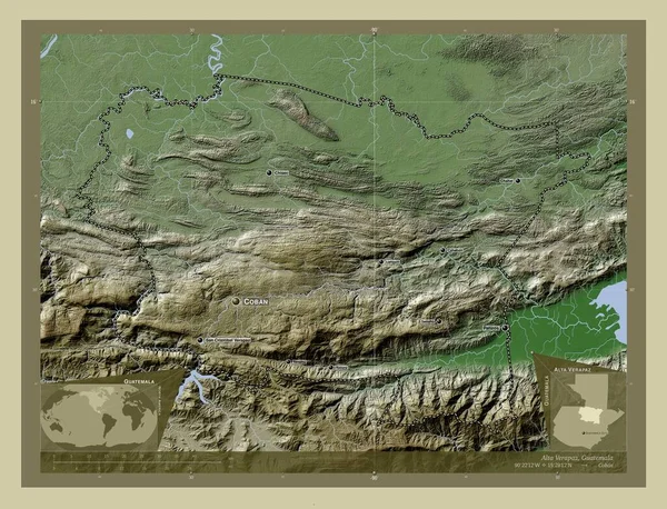 Alta Verapaz Oddělení Guatemaly Zdvihová Mapa Zbarvená Stylu Wiki Jezery — Stock fotografie
