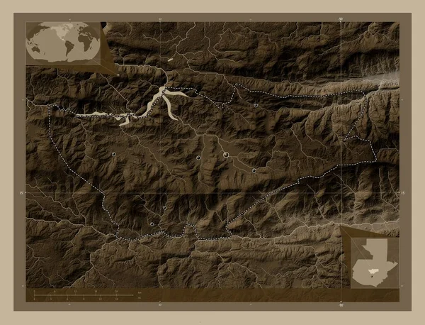 Μπάχα Βεραπάζ Τμήμα Γουατεμάλας Υψόμετρο Χάρτη Χρωματισμένο Τόνους Σέπια Λίμνες — Φωτογραφία Αρχείου