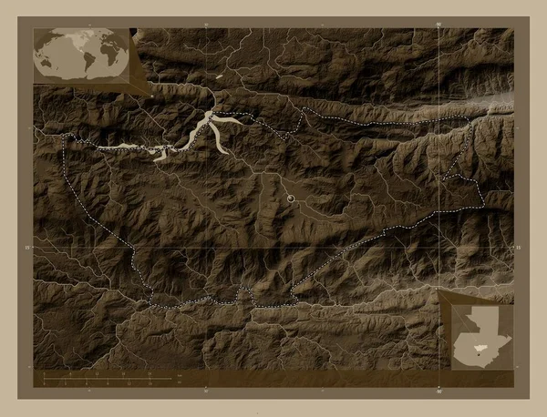 Baja Verapaz Guatemala Departmanı Yükseklik Haritası Sepya Tonlarında Göller Nehirlerle — Stok fotoğraf