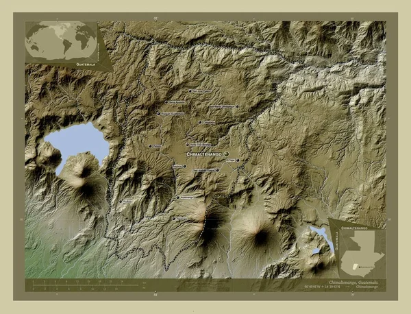 Chimaltenango Guatemala Bölümü Yükseklik Haritası Göller Nehirlerle Wiki Tarzında Renklendirilmiş — Stok fotoğraf