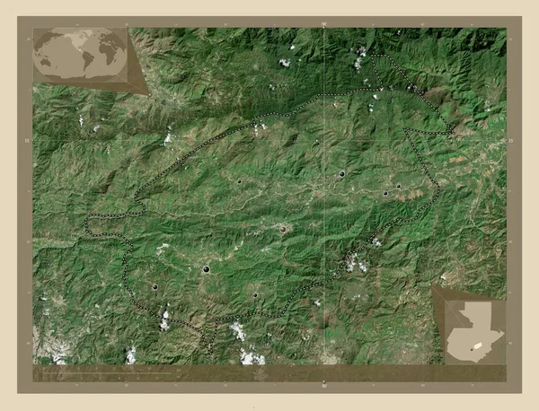 グアテマラのエル プログレゴ県出身 高解像度衛星地図 地域の主要都市の場所 コーナー補助位置図 — ストック写真