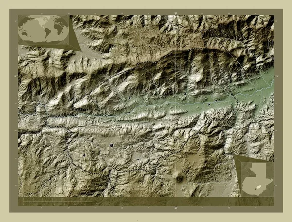 Progreso Departement Guatemala Hoogtekaart Gekleurd Wiki Stijl Met Meren Rivieren — Stockfoto