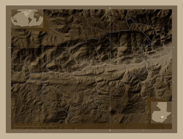 Progreso Department Guatemala Elevation Map Colored Sepia Tones Lakes Rivers — Stock Photo, Image