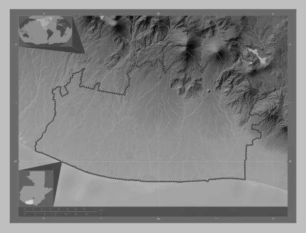 Escuintla Department Guatemala Grayscale Elevation Map Lakes Rivers Corner Auxiliary — Stock Photo, Image