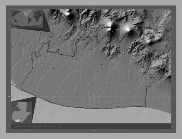 Escuintla Département Guatemala Carte Altitude Bilevel Avec Lacs Rivières Emplacements — Photo