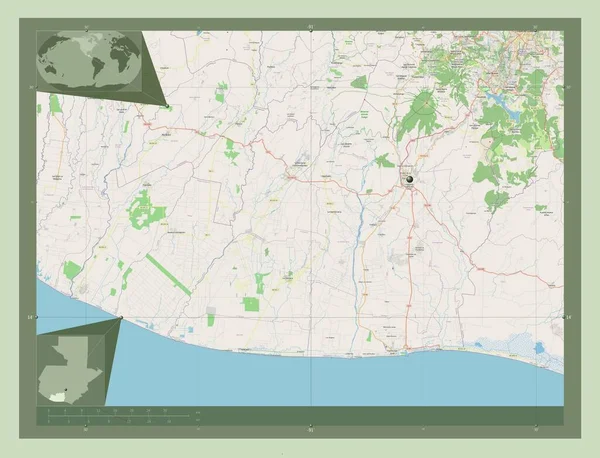 Ескуінтла Департамент Гватемали Відкрита Карта Вулиць Кутові Допоміжні Карти Місцезнаходження — стокове фото