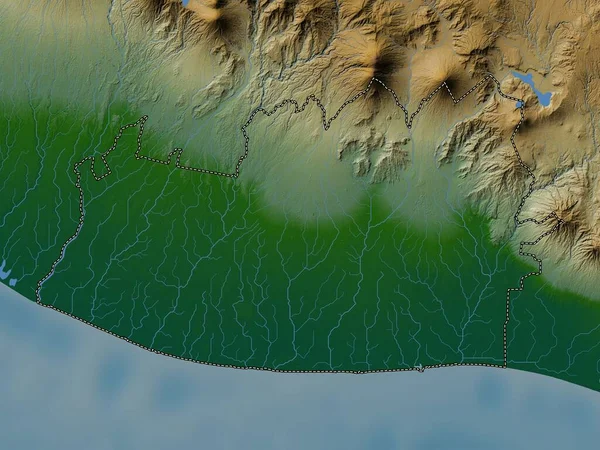 Ескуінтла Департамент Гватемали Кольорові Карти Висот Озерами Річками — стокове фото