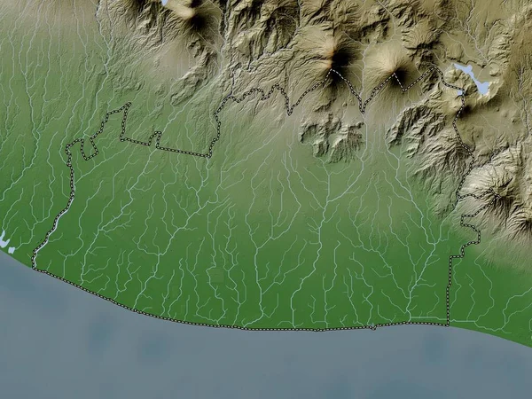 Escuintla Department Guatemala Elevation Map Colored Wiki Style Lakes Rivers — Stock Photo, Image