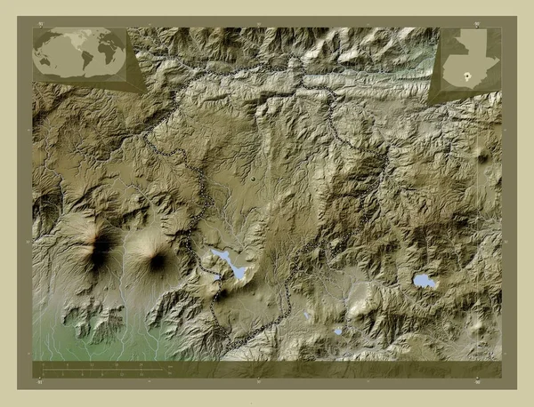 危地马拉 危地马拉省 用Wiki风格绘制的带有湖泊和河流的高程地图 角辅助位置图 — 图库照片