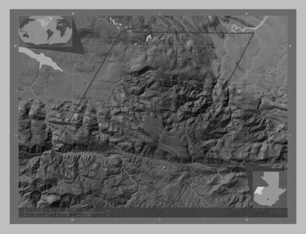 Huehuetenango Département Guatemala Carte Altitude Niveaux Gris Avec Lacs Rivières — Photo