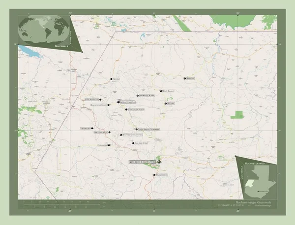 Huehuetenango Departement Guatemala Open Plattegrond Locaties Namen Van Grote Steden — Stockfoto