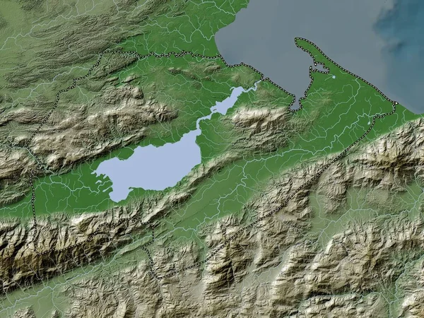 Izabal Guatemala Bölümü Yükseklik Haritası Göller Nehirlerle Wiki Stilinde Renklendirilmiştir — Stok fotoğraf