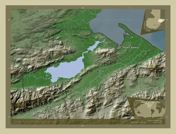 Изабал Департамент Гватемалы Карта Высоты Окрашенная Вики Стиле Озерами Реками — стоковое фото