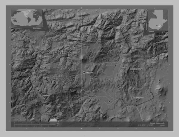 Jalapa Departamento Guatemala Mapa Elevación Escala Grises Con Lagos Ríos — Foto de Stock