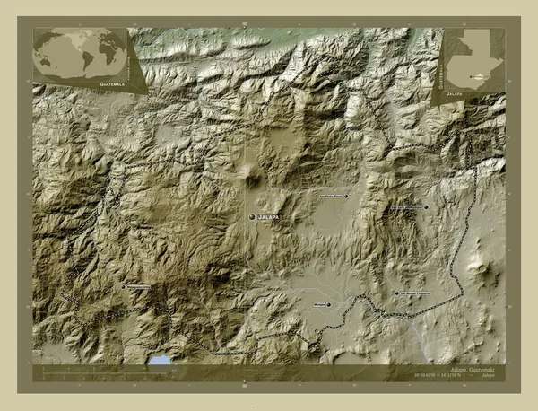 Jalapa Department Guatemala Elevation Map Colored Wiki Style Lakes Rivers — Stock Photo, Image