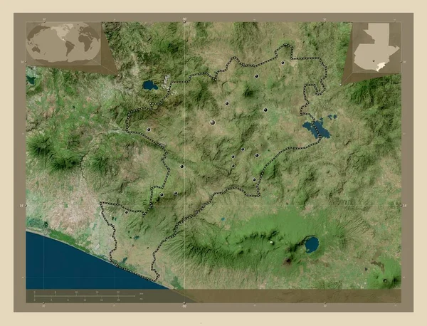 危地马拉省胡蒂亚帕 高分辨率卫星地图 该区域主要城市的所在地点 角辅助位置图 — 图库照片