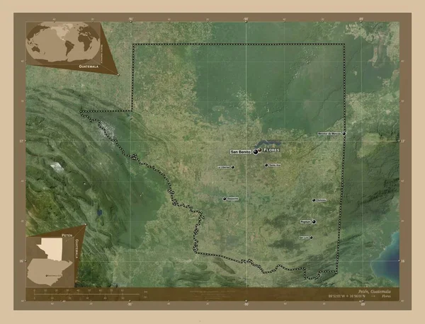 Peten Departamento Guatemala Mapa Satélite Baixa Resolução Locais Nomes Das — Fotografia de Stock