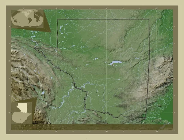Питен Департамент Гватемалы Карта Высоты Окрашенная Вики Стиле Озерами Реками — стоковое фото
