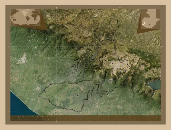Quezaltenango 危地马拉省 低分辨率卫星地图 该区域主要城市的所在地点 角辅助位置图 — 图库照片