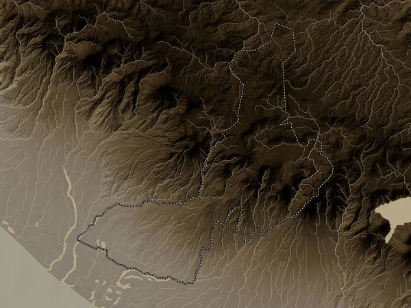Quezaltenango Department Guatemala Elevation Map Colored Sepia Tones Lakes Rivers — Stock Photo, Image