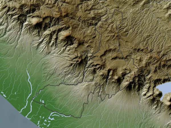 Quezaltenango Department Guatemala Elevation Map Colored Wiki Style Lakes Rivers — Stock Photo, Image