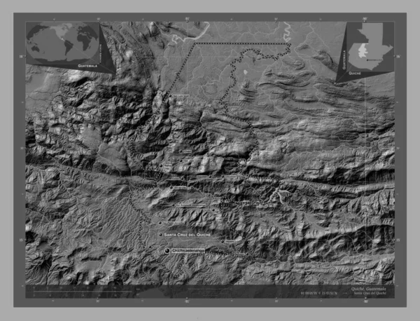 Quiche Oddělení Guatemaly Mapa Nadmořské Výšky Jezery Řekami Umístění Názvy — Stock fotografie