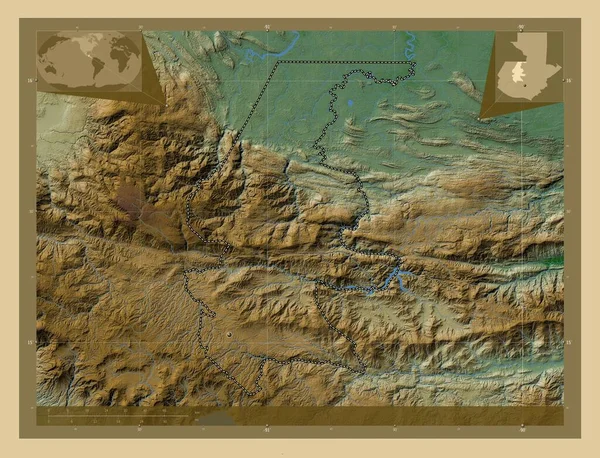 Киш Департамент Гватемалы Цветная Карта Высоты Озерами Реками Вспомогательные Карты — стоковое фото