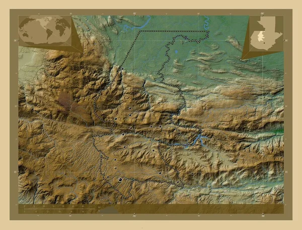 Киш Департамент Гватемалы Цветная Карта Высоты Озерами Реками Места Расположения — стоковое фото
