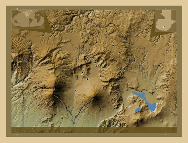 Σακατεπέκεζ Τμήμα Γουατεμάλας Χρωματιστός Υψομετρικός Χάρτης Λίμνες Και Ποτάμια Τοποθεσίες — Φωτογραφία Αρχείου