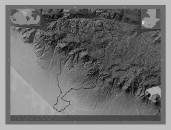 San Marcos Departament Gwatemali Mapa Wzniesień Skali Szarości Jeziorami Rzekami — Zdjęcie stockowe