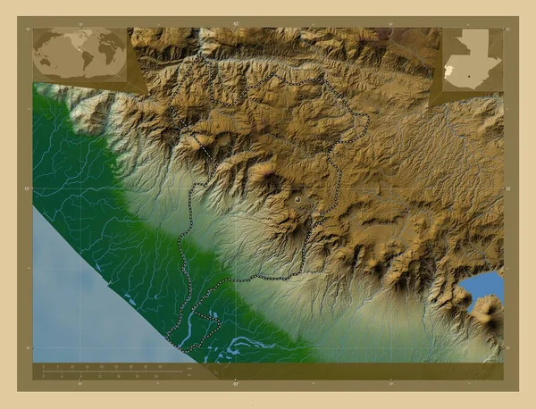San Marcos Departamento Guatemala Mapa Elevación Colores Con Lagos Ríos —  Fotos de Stock
