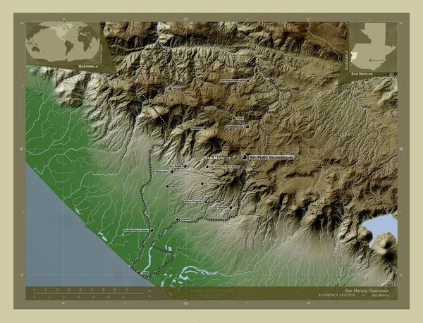 San Marcos Departementet Guatemala Höjd Karta Färgad Wiki Stil Med — Stockfoto