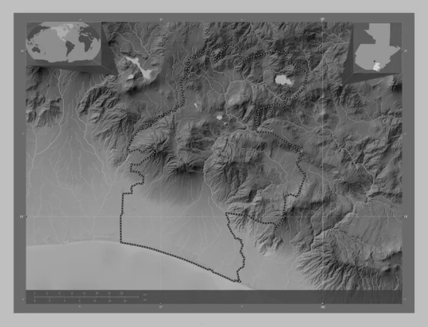 Santa Rosa Guatemala Megye Szürkeárnyas Térkép Tavakkal Folyókkal Saroktérképek Kiegészítő — Stock Fotó