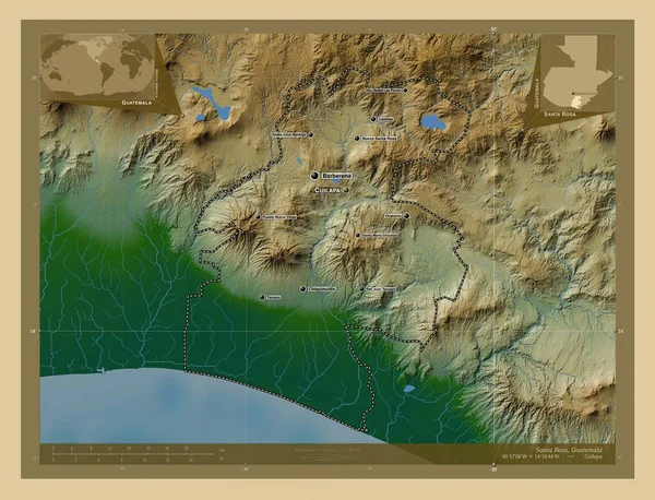 Santa Rosa Departamento Guatemala Mapa Elevación Colores Con Lagos Ríos —  Fotos de Stock