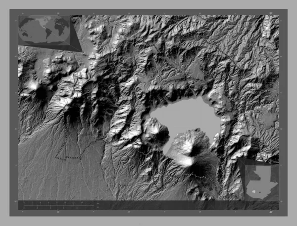 Solola Departement Guatemala Hoogteplattegrond Met Meren Rivieren Hulplocatiekaarten Hoek — Stockfoto