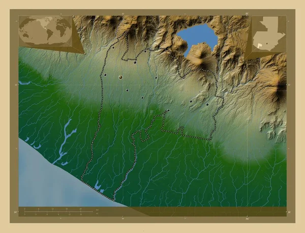 Suchitepequez Τμήμα Γουατεμάλας Χρωματιστός Υψομετρικός Χάρτης Λίμνες Και Ποτάμια Τοποθεσίες — Φωτογραφία Αρχείου