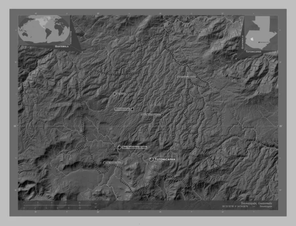Totonicapan Département Guatemala Carte Altitude Niveaux Gris Avec Lacs Rivières — Photo