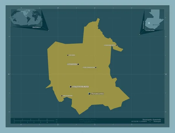 Totonicapan Departement Guatemala Einfarbige Form Orte Und Namen Der Wichtigsten — Stockfoto