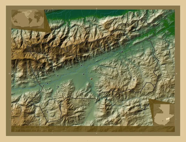 Zacapa Oddělení Guatemaly Barevná Mapa Jezery Řekami Umístění Velkých Měst — Stock fotografie