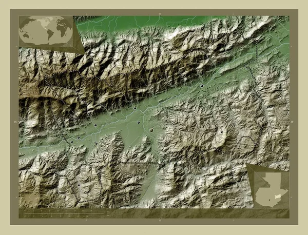 Zacapa Departamento Guatemala Mapa Elevación Coloreado Estilo Wiki Con Lagos —  Fotos de Stock